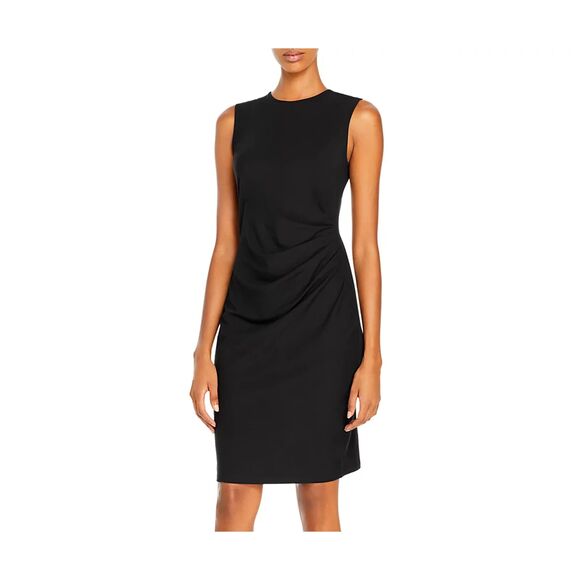 EUC Theory Black Wool Sleeveless Drape-Front‎ Sheath Dress Size 8 Midi Office - Picture 1 of 10